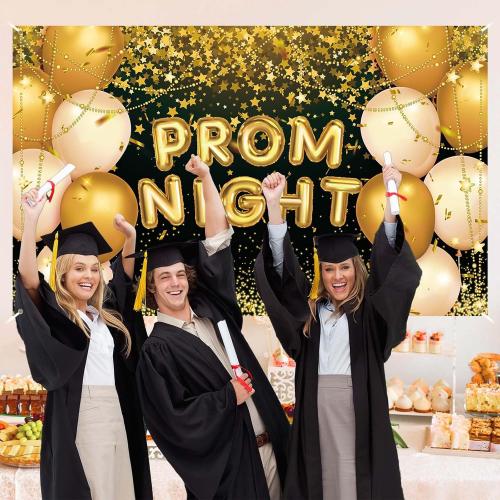 Black and Gold Prom Photo Backdrop Graduation Decoration for Home
