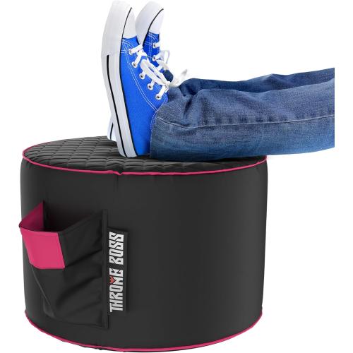 Throne Boss Gaming Footstool - Cover ONLY No Filling - Matching Bean Bag Chair Pouf/Ottoman - Round Gamer Foot Stool Footrest with Drink Holder (Pink)