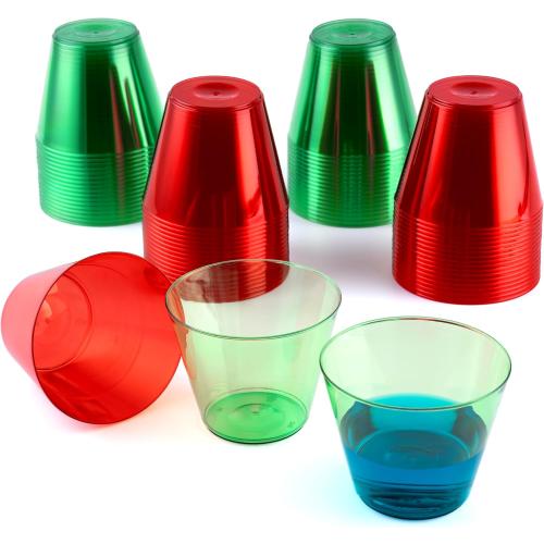 JOYIN 72 PCS Disposable Plastic Drinking Cups, 9 OZ Christmas Clear Plastic Party Cup, Xmas Wine Glasses for Party Supplies, Red Green Cups, Birthday, BBQ, Camping, Family Reunion