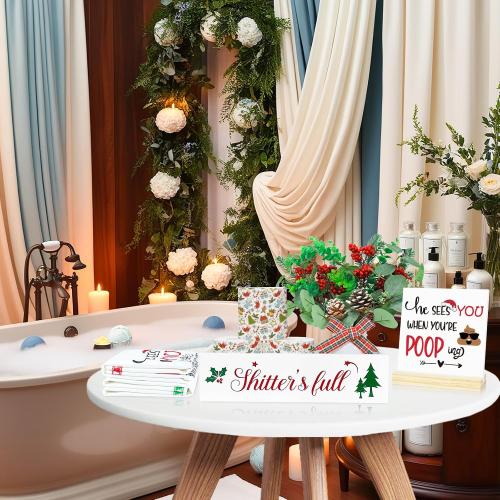 Funny Christmas Bathroom Decor Wooden Storage Box Farmhouse Christmas Decor Toilet Paper Holder Holiday Toilet Paper Holder with Xmas Tree for Bathroom Toilet Tank Organizer Storage Box Xmas Gift