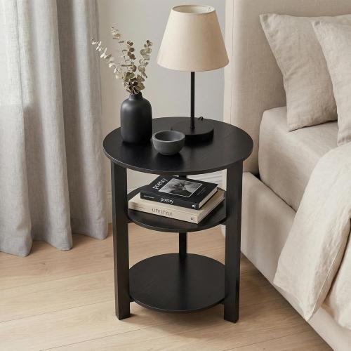 Farmhouse 3-Tier Round Side Table,17.7*21.7inch End Table with Open Storage,Modern Couch Accent Table Circular Nightatand for Living Room,Bedroom,Office,Wooden Table for Narrow and Small Spaces,white