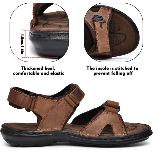 ArcBrothers Men's Premium Leather Sandals - Classic Roman Style Open Toe Sandals - Cushioned Heel, Non-Slip & Sturdy Support