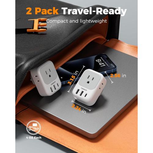 UK Adapters for Travel 2 Pack, TESSAN Type G US to UK Plug Adapter with 4 Outlets 3 USB Charger(1 USB C Port), Power Adaptor for USA to Ireland Scotland Dubai Hong Kong England British Kenya London