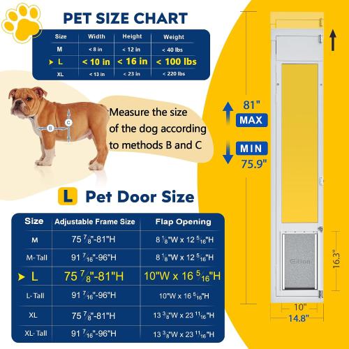 Large Dog Door for Sliding Glass Door,Openable Pet Door for Sliding Glass Doors，All-Metal Framed & Panel & Lock,Adjustable 75 7/8 to 81 Slider Height -Large