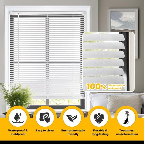 LazBlinds Cordless 1 Vinyl Mini Blinds for Indoor Windows - Light Filtering Horizontal Window Blinds & Shades, 34 W x 64 H, White