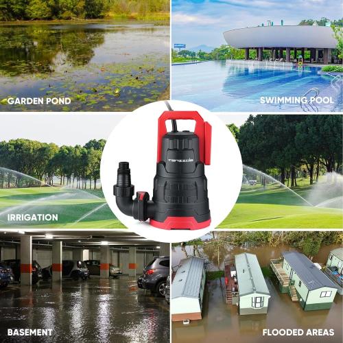 Tenzzola Sump Pump, 1 HP 3960GPH Submersible Utility Water Pump, Thermoplastic Portable Electric Water Removal Transfer Pump with 16.4FT Cord for Swimming Pool Basement Garden Pond Tubs Draining