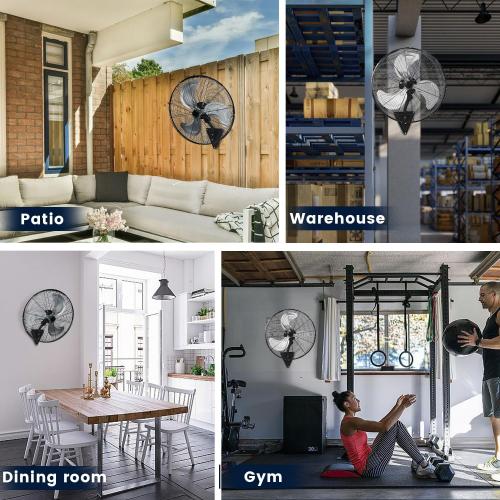 Yellow blade 24 Inch Wall Mount Fan, Heavy Duty Oscillating Wall-Mounted Fan with 8500 CFM, High Velocity 3 Speed Fans Indoor with Adjustable Tilting for Workshop, Garage, Patios, Commercial and Industrial