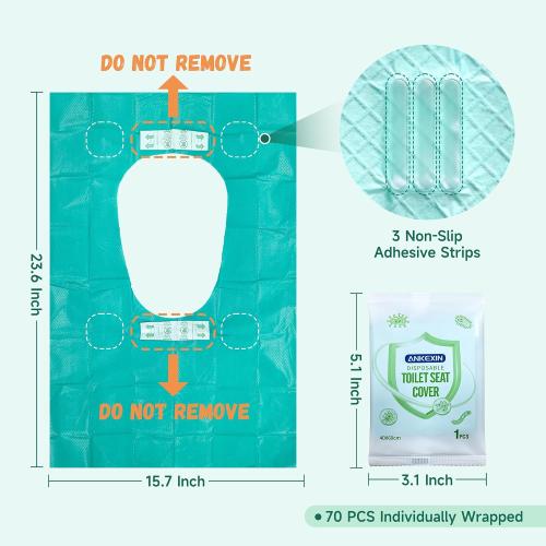 ‼️may be missing pcs ‼️Disposable Toilet Seat Covers, 70 PCS Individually Travel Pack, XL Waterproof & Adhesive Secure Fit for Public Restrooms, Airplane & Office Use