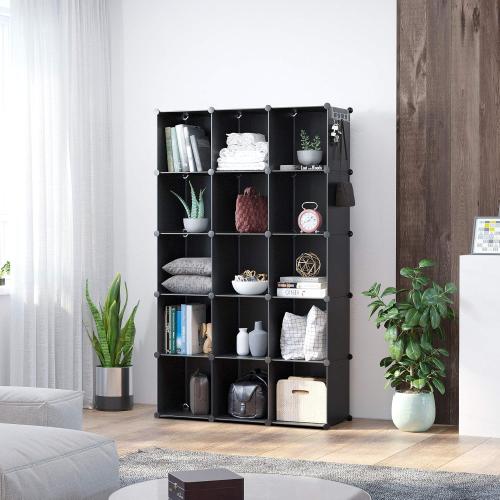 C&AHOME Cube Storage Organizer, 16-Cube Shelves Units, Plastic Storage Cubes, DIY Closet Organizer, Modular Closet Storage Shelves Ideal for Home, Bedroom, 48.4 L × 12.4 W × 48.4 H Black SUM3016H