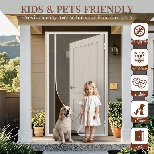 Yotache White Reversible Left Right Side Opening Screen Doors with Magnets Fits Door Size 34 x 80, Reinforced Sewing Magnetic Mesh, Actual Screen Size 36 x 81