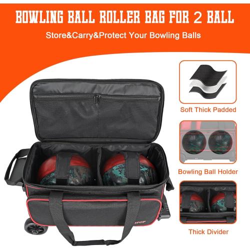 LARIPOP Dual Roller 2-Ball Bowling Bag, Featuring a Separate Large Shoe Compartment Capable, a 3-Section Telescopic Handle that Extends Up to 40