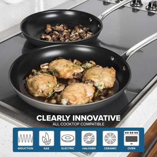 Viking Non Stick Frying Pans, 2 Piece Hard Anodized Kitchen Cookware, 10 and 12 Inch, Gray