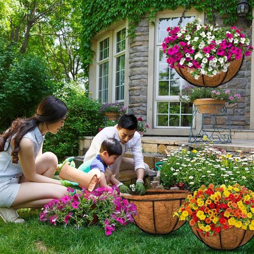 Halatool 4PCS 14 Inch Coconut Liners for Planters Round Hanging Basket Liners 100% Natural Replacement Coconut Fiber Liner for Garden Flower Pot Vegetables Herbs