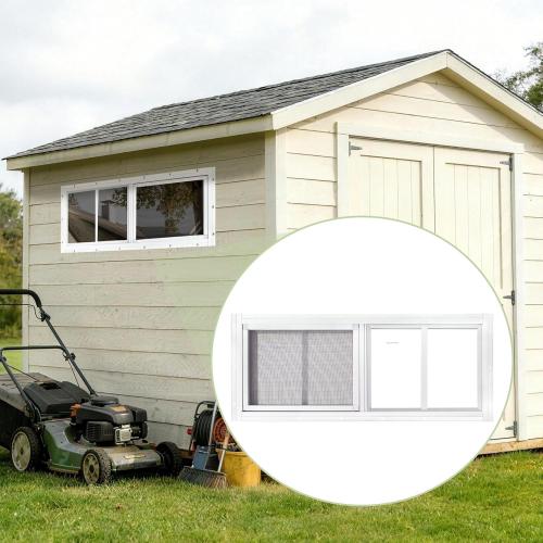 2 Pack Sliding Shed Windows 10x18, White | Transom Window with Tempered Glass and Removable Fiberglass Screen, Suitable for Chicken Coop, shed, Household, Barn