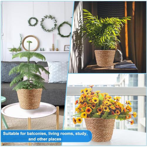 4 Pcs Large Premium Seagrass Planter Basket with Plastic Lining Natural Stylish Planter Baskets Indoor Outdoor Plants Woven Wicker Baskets for Plants Flower Pots Cover and Room Decor(10.2x7.5x7.5)