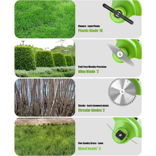 Electric Weed Wacker Cordless, with 2 X 21V 2.0Ah Battery Powered, 3 in 1 Stringless Grass Trimmer/Mini Mower/Brush Cutter Cordless， 4 Types of Cutting Blades, Brush Cutter for Lawn Yard Garden