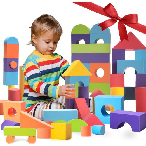 Set of 34 Large Foam Blocks for Toddlers - Stacking Soft Blocks for Kids with Shapes & Colors Learning - Construction Building Preschool Toys - Soft Toy for Daycare Toddlers 3-5 & Above