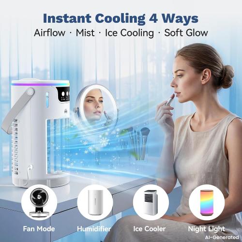 Portable Air Conditioners, Personal Evaporative Air Cooler 1200ML with Ice Cooling Mist Fans That Blow Cold Air Like AC Mini AC Unit for Bedroom, Home Office Desk and Car RV (White)