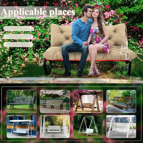 Color Brown Extra Thick 5 Porch Swing Cushions Outdoor 60 inch x 40 with Backrest & 8 Ties Khaki Waterproof Swing Cushions 3 Seater Replacement for Outdoor Furniture Bench Patio Garden