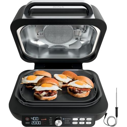 Black 12 Ninja IG651 Foodi Smart XL Pro 7-in-1 Indoor Grill/Griddle Combo, use Opened or Closed, Air Fry, Dehydrate & More, Pro Power Grate, Flat Top, Crisper, Smart Thermometer
