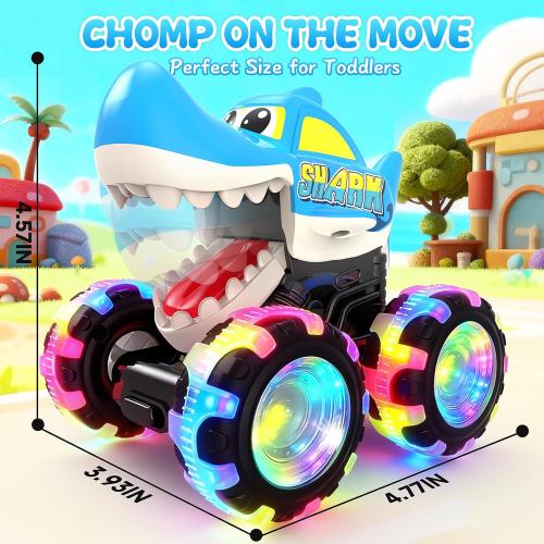 Monster Truck Toys, 3 Pack Light Up Cars for Toddlers, Baby Animal Toy Trucks Dino Cars with LED Lightning Wheels, Press & Go Car with Moving Mouth for Kids Boys Girls Christmas Birthday Gifts