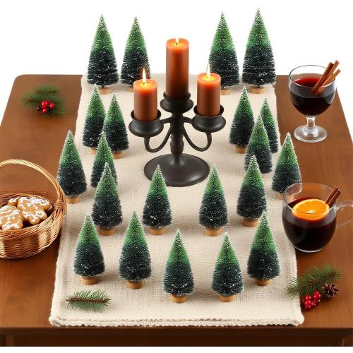 Desktop Miniature Pine Tree Tabletop Christmas Tree Small Pine Tree Decor Christmas Tree Toppers (Grass Green 26pcs)
