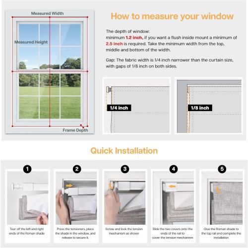 LazBlinds No Tools No Drill Cordless Roman Shades for Windows, Blackout Thermal Insulated UV Blocking Window Blinds, Room Darkening Fabric Blinds for Indoor Windows, 26'' W x 64'' H, Off White