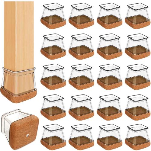 OCONDA 20 Pcs Chair Leg Floor Protectors Fit Diameter:1-1/16 to 1-7/16 | Square Furniture Pads for Hardwood Floors, Silicone Chair Leg Cups with Wrapped Felt, Anti-Scratch, Reduce Noise