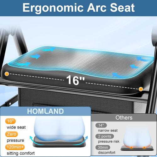 HOMLAND Foldable Walker for Seniors with Seat, 17lb Lightweight, Ergonomic | 350lb Capacity, 8 All-Terrain Wheels, Adjustable Height, Easy to Assemble, Ergonomic Seat, Lightweight Aluminum Frame, Black