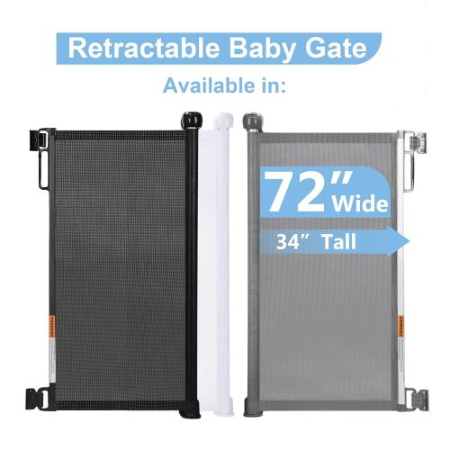 PRObebi Retractable Baby & Pet Gate - 34 Tall, Extends to 72 Wide, Mesh Gate for Doorways, Stairs, Hallways, Indoor/Outdoor (Black)
