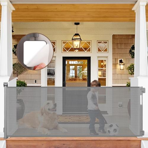 Size 80 Inch Color Grey No Drill Retractable Pet Gates for Doorways No Drilling Retractable Gate for Stairs No Drilling Retractable Dog Gates for The House Indoor Mesh Pet Gate Outdoor Retractable Baby Gates for Dogs