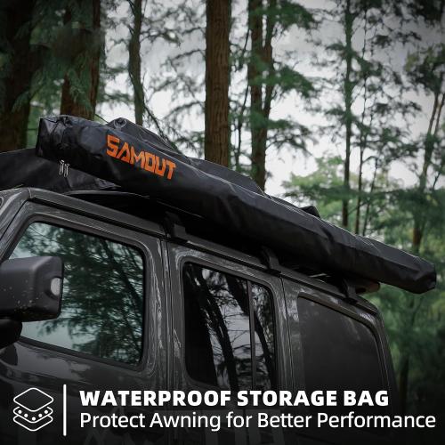 Vehicle Awning, 8.2ft x 270 Degree, Rooftop Pullout Ripstop UPF50  Side Awning, Reinforced Hinges & Poles for Jeep/SUV/Truck/Van