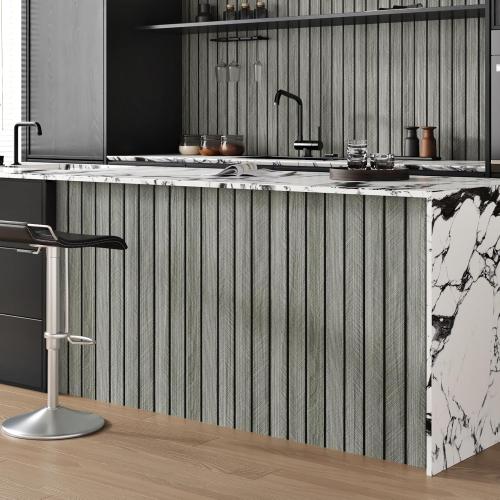 Grey Wood Grain Slat Panels for Interior Wall Decor 197x23.6 Peel and Stick 3D Textured Fluted Wood Panels Self Adhesive Acoustic Wooden Paneling Wallpaper for Bedroom Living Room Studio