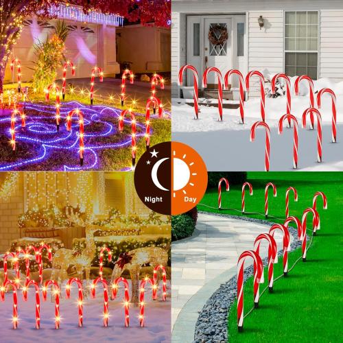 Christmas Candy Cane Pathway Markers Lights, Candy Canes Lights Outdoor, 10 inch Set of 10 Pack Christmas Candy Cane Lights Decorations Yard Candy Cane Pathway Lights, Lighted Candy Cane Decor Garden