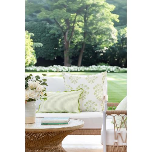Hofdeco Premium Coastal Patio Indoor Outdoor Scalloped Lumbar Pillow Cover Only, 12x20 Water Repellent for Backyard, Couch, Green Print Stripes