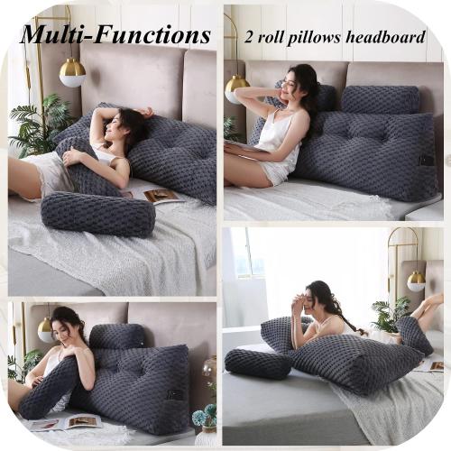 Wedge Headboard Pillows   2 Head Roll Pillow Bed Wedge Pillow for Headboard Large Bolster for Bed Rest Reading Pillows Backrest Pillows for Sitting in Bed Backrest Positioning Support
