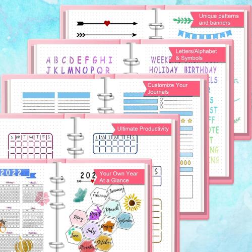 ALODNY 16 Pcs Journal Stencils Set - Time Saving Bullet Journaling Supplies/Accessories Kit -Ultimate Productivity Planner Stencil for Bullet Journal Stencils A5 Dotted Journals