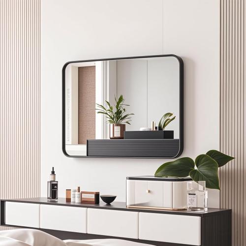 22x28 Black Rectangle Bathroom Mirrors for Over Sink, Bathroom Vanity Mirror for Wall, Black Metal Frame Rectangular Mirror for Restroom Powder Room Toilet, Shatterproof, Tempered Glass