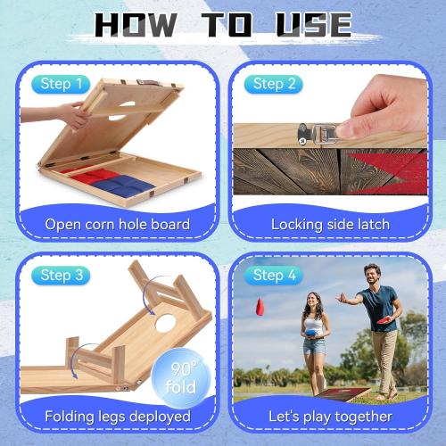 Portable Cornhole Board Set with Bean Bags 2 ft x 1 ft or 3 ft x2 ft or 10.16 * 5.04 Inch Foldable Corn Hole Games for Adults and Kids Indoor or Outdoor Corn Hole Toss Games Backyard Tarvel