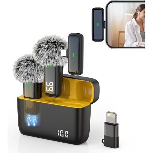 Black Wireless Microphone for iPhone Android Lav Mic USB C Lavalier Microphone Type C Lapel Mic for iPhone 15/16 iPad Video Recording Vlog TikTok - 24H Charging Case Noise Reduction