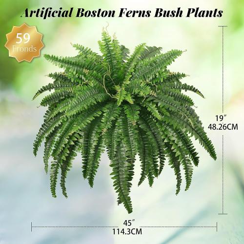 FOREST PRINCE 45 Fake Ferns, Realistic Large Artificial Bush Plants, 2 Artificial Boston Ferns with 59 Fronds for Outdoors Planter Indoor Home Garden Porch Decor