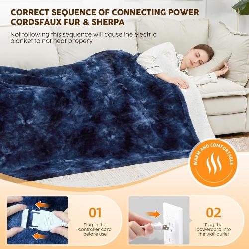 COLOR BROWN ❗❗Faux Fur Heated Throw BlanketElectric - Soft Thick Flannel Heating Blanket with 5 Heat Levels & Auto-Off 3 Hrs, Heavy Fluffy Warm Bed Blankets for Winter, 50''x60'',