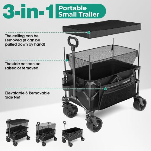 SUNNYFEEL Foldable Wagon Cart with Canopy - 445L Extra Large | 440 LBS Heavy Duty Utility Cart with All-Terrain Wheels, 3-in-1 Portable Wagon for Garden, Grocery, Camping, Beach, Shopping