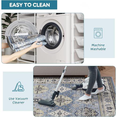 Dripex Vintage Washable Area Rug - 5x8 Distressed Rugs for Living Room Bedroom Oriental Medallion Floral Print Carpet Low-Pile Indoor Soft Non-Slip Accent Rug Farmhouse Office Home Decor