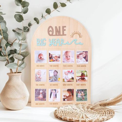 The Big One surf One Year Old Photo Board - My First Year Photo Display Wood Board, Wave Theme Monthly Milestone Photo Board, the Big One 1st Birthday Decoration, 12 Months Photo Frame