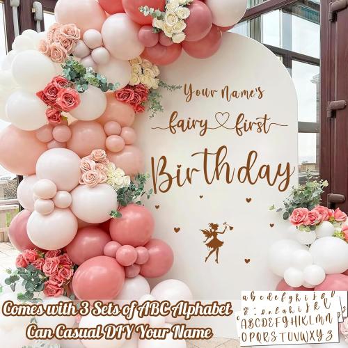 Custom Name Fairy First Birthday Decal Sign for Backdrop Sweet Baby Girl 1st Birthday Party Decorations Vinyl Sticker for Balloon Arch Fairy Girl Happy First Birthday Banner Baby Shower Party Supplies
