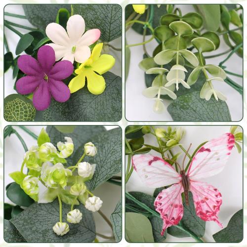 4 Pack 5.68 FT Artificial Daisy Garland with 3D Butterfly, Hanging Fake Flowers Greenery Eucalyptus Garland Floral Vines for Wedding Table Home Room Sping Decor