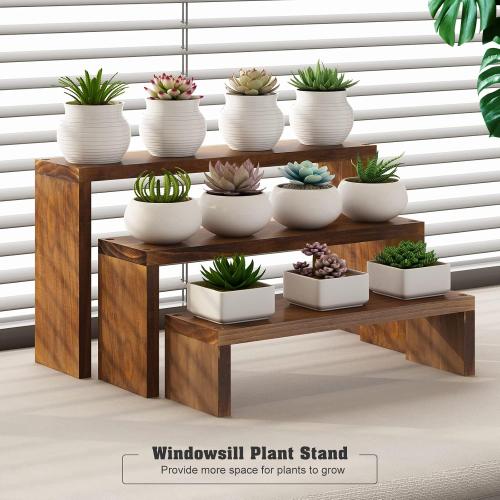 Plant Stand Shelf for Desk Window Sill Countertop Succulent Stand Desktop Shelf 3 Tiers Small Wooden Tabletop Ladder Plant Shelves for Cupcake Stand Riser Spice Rack Holder