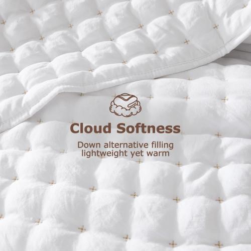 WDCOZY White King Size Quilt Bedding Sets with Pillow Shams, Lightweight Soft Bedspread Coverlet, Quilted Blanket Thin Comforter Bed Cover, All Season Summer Spring, 3 Pieces, 104x90 inches (Gently used condition)