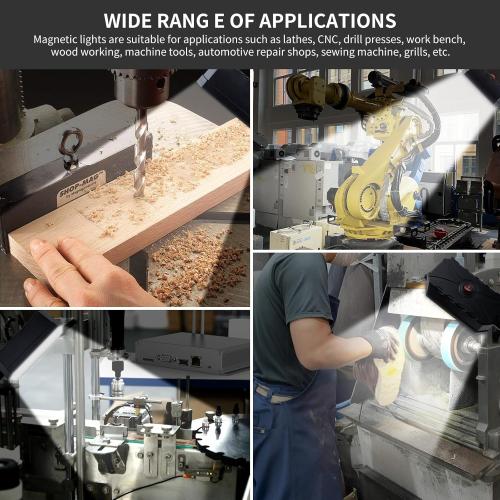 Magnetic Work Light, 2000 Lumens Led Machine Light with Strong Magnetic Base, 20 inch Flexible Magnetic Lamp for Garage, Workshop, Bandsaw, Lathe and Drill Press, 120V, Black